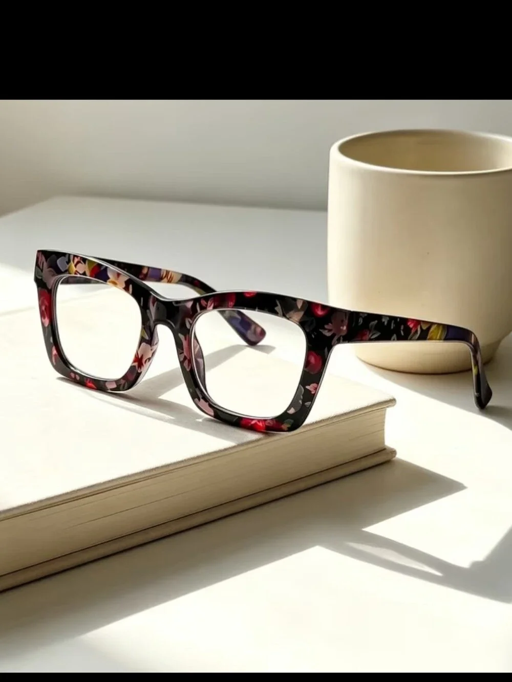 +1.50 Oprah Style Bold Floral Square Reading Glasses - Pink/Black